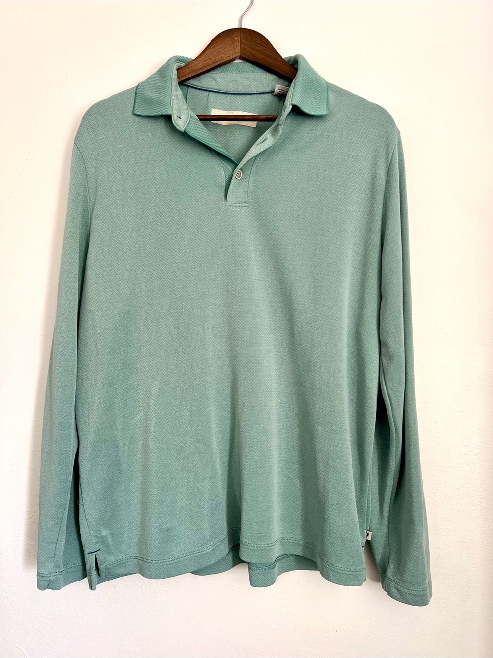 Tommy Bahama Mint Green Long Sleeve Polo Shirt Medium Coastal Casual Modal Blend - Picture 3 of 6